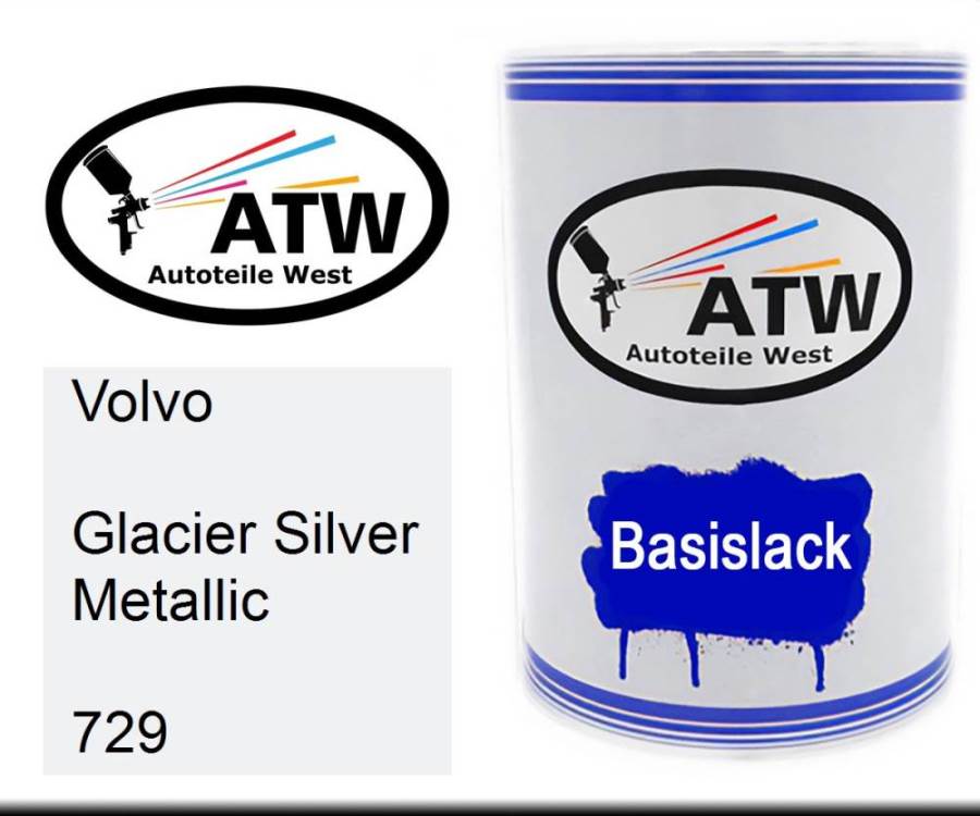 Volvo, Glacier Silver Metallic, 729: 500ml Lackdose, von ATW Autoteile West.
